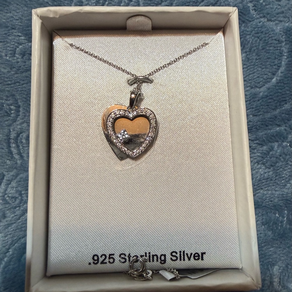 Dazzling Heart Pendant Necklace in Silver and Gold